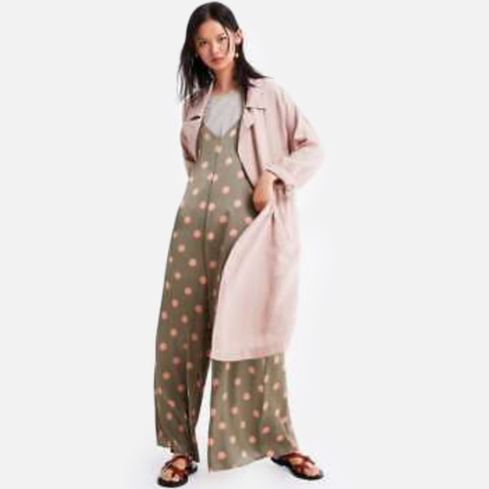 Zara | Faux Silk Olive Wide Leg Polka Dot Jumpsuit